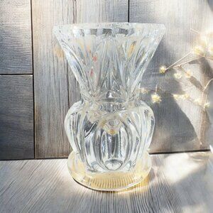 Vintage Bohemian Glass Crystal Toothpick Holder Miniature Vase Sawtooth Edge VTG